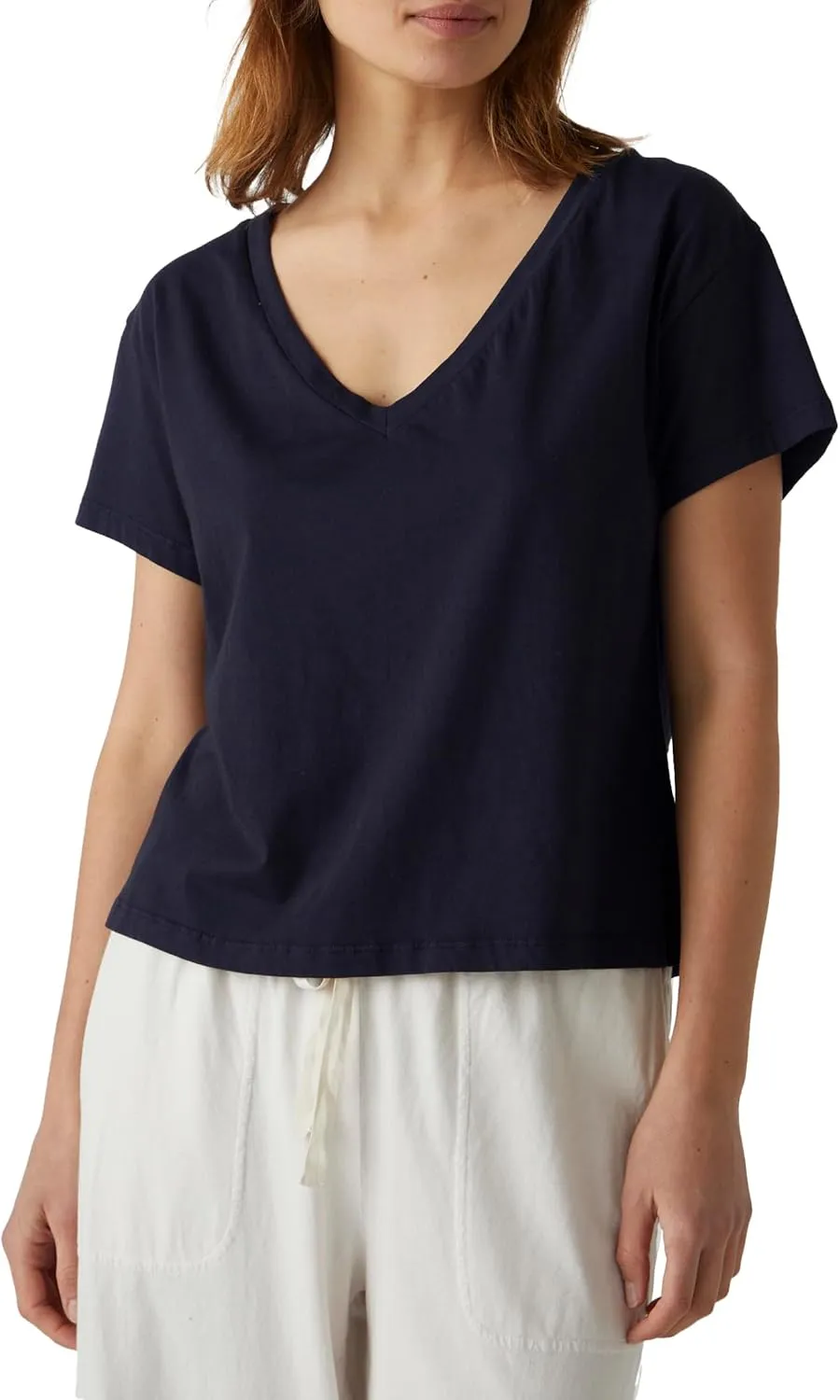 Velvet by Graham & Spencer womens Venice Organic Jersey V-neck Tee T Shirt, Navy, Medium US