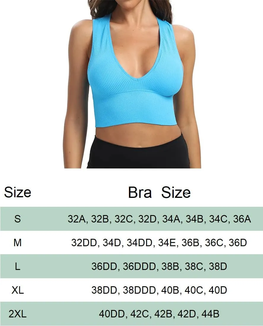Venbond Women's Sexy Sleeveless Seamless Crop Top Deep Plunge V Neck Ribbed Tank Top with Removable Pads
