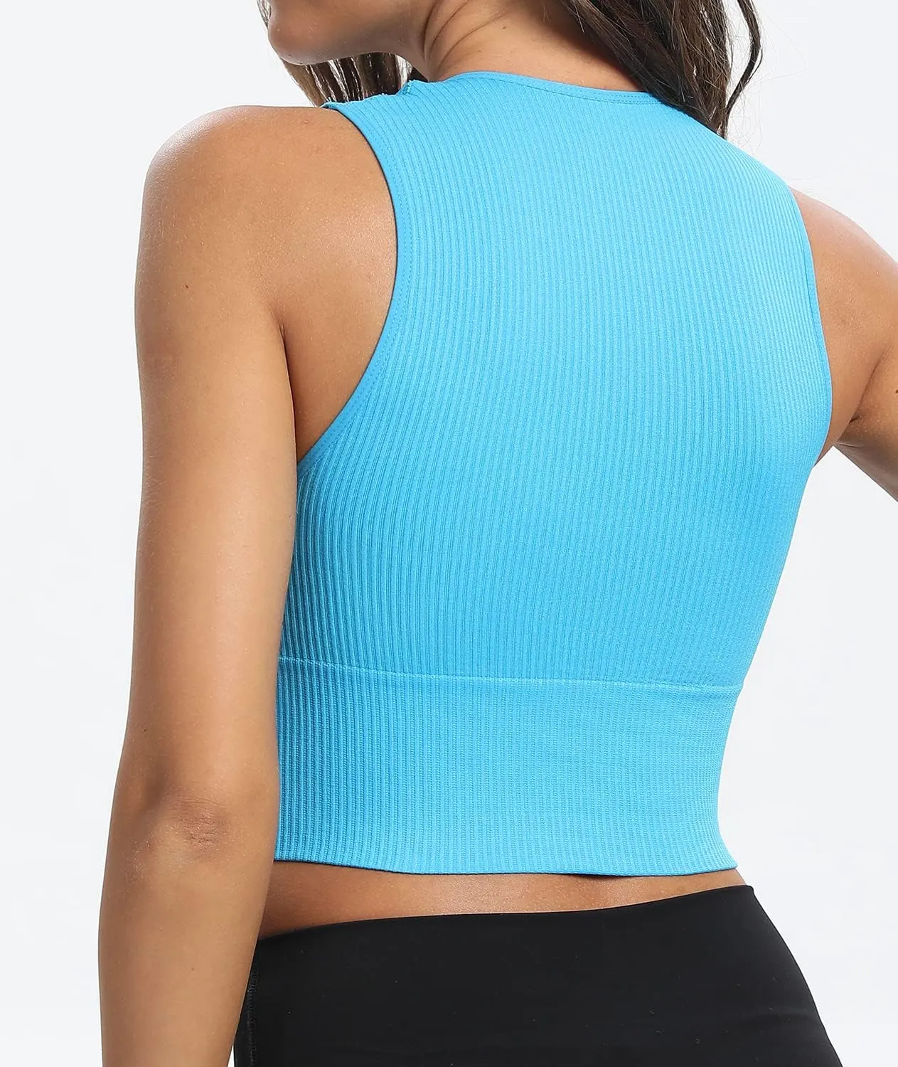 Venbond Women's Sexy Sleeveless Seamless Crop Top Deep Plunge V Neck Ribbed Tank Top with Removable Pads