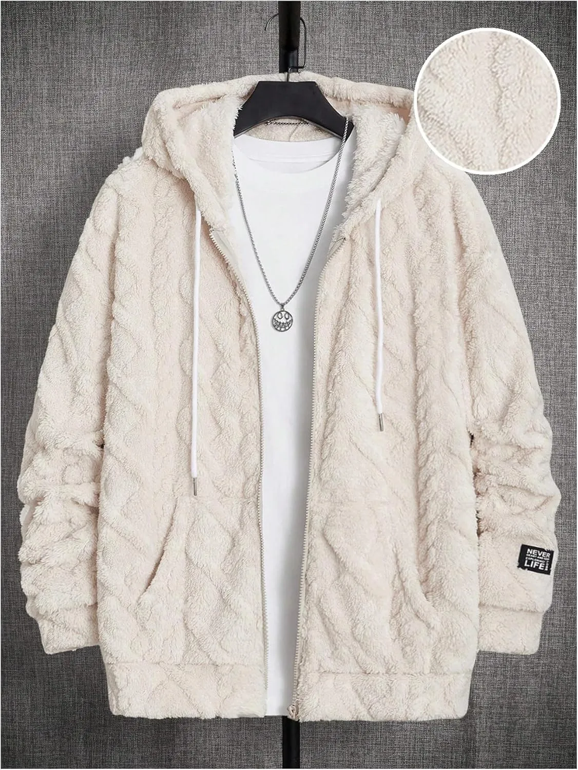 Verdusa Men's Zip Up Hoodies Fuzzy Fleece Jacket Long Sleeve Hooded Jackets Winter Coats Warm Outwear