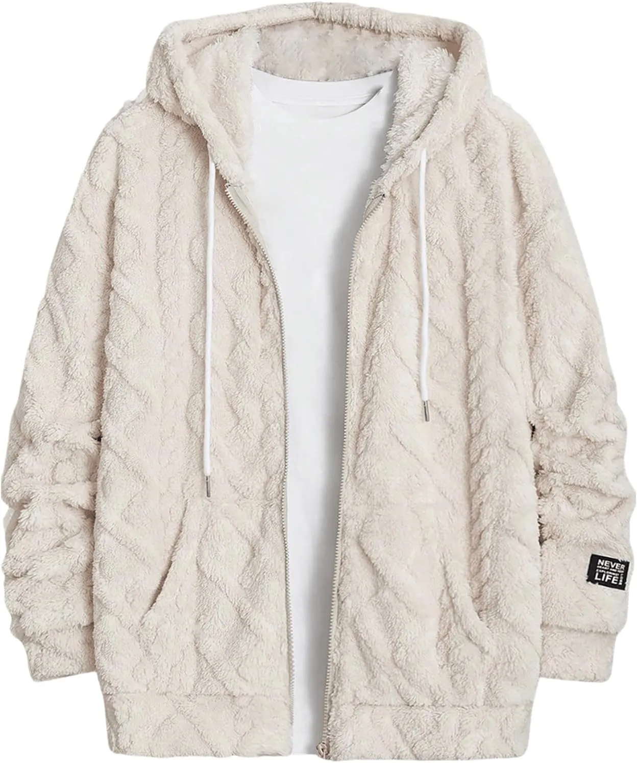 Verdusa Men's Zip Up Hoodies Fuzzy Fleece Jacket Long Sleeve Hooded Jackets Winter Coats Warm Outwear