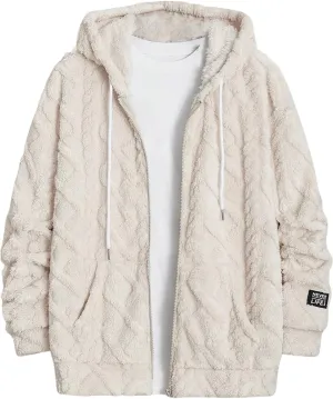 Verdusa Men's Zip Up Hoodies Fuzzy Fleece Jacket Long Sleeve Hooded Jackets Winter Coats Warm Outwear