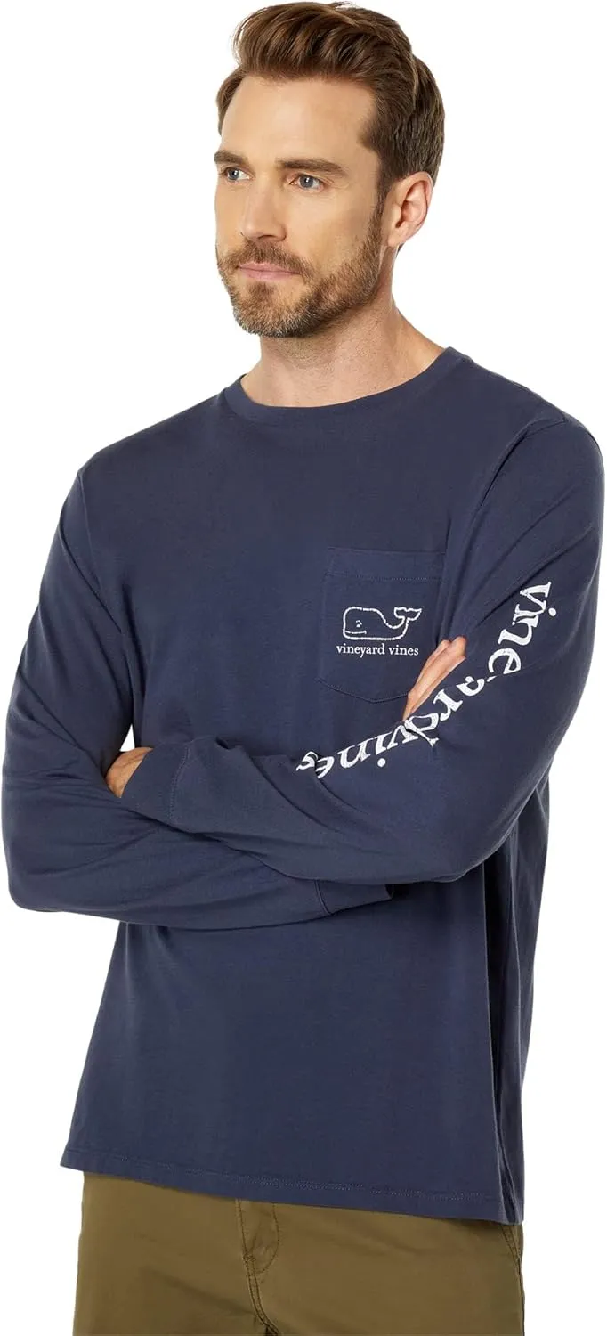 vineyard vines Men's Long Sleeve Vintage Whale Pocket T-Shirt