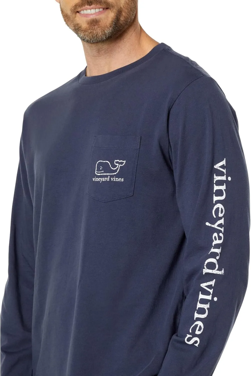 vineyard vines Men's Long Sleeve Vintage Whale Pocket T-Shirt