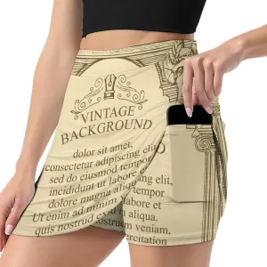Vintage Old Building with Angels Women's Mini Tennis Skirt with Shorts Underneath Athletic Workout Cute Skorts