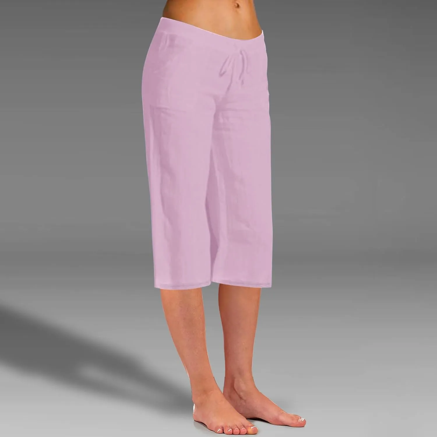 Wide Leg Capri Pants for Women Casual Summer Cotton Linen Palazzo Pant Loose Comfy Lounge Beach Trousers with Pockets