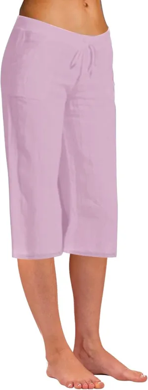 Wide Leg Capri Pants for Women Casual Summer Cotton Linen Palazzo Pant Loose Comfy Lounge Beach Trousers with Pockets