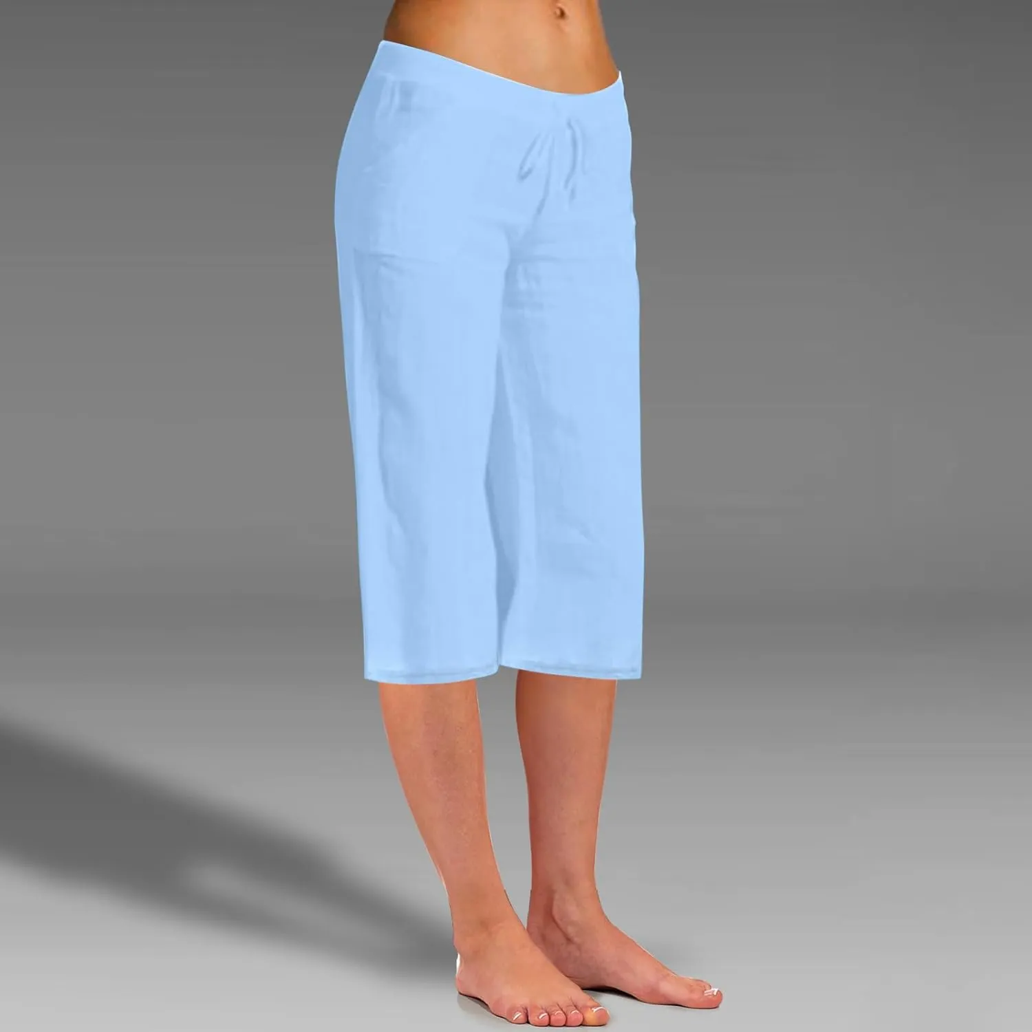 Wide Leg Capri Pants for Women Casual Summer Cotton Linen Palazzo Pant Loose Comfy Lounge Beach Trousers with Pockets