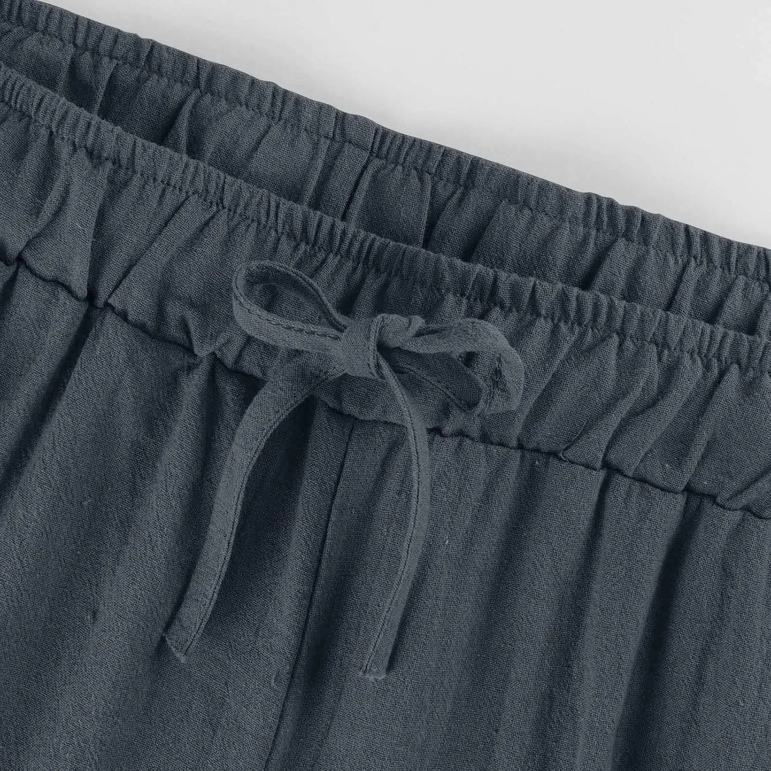 Wide Leg Linen Pants for Women Elastic Waist Casual Crop Capri Pant Loose Comfy Lounge Trouser Summer Beach Outfits