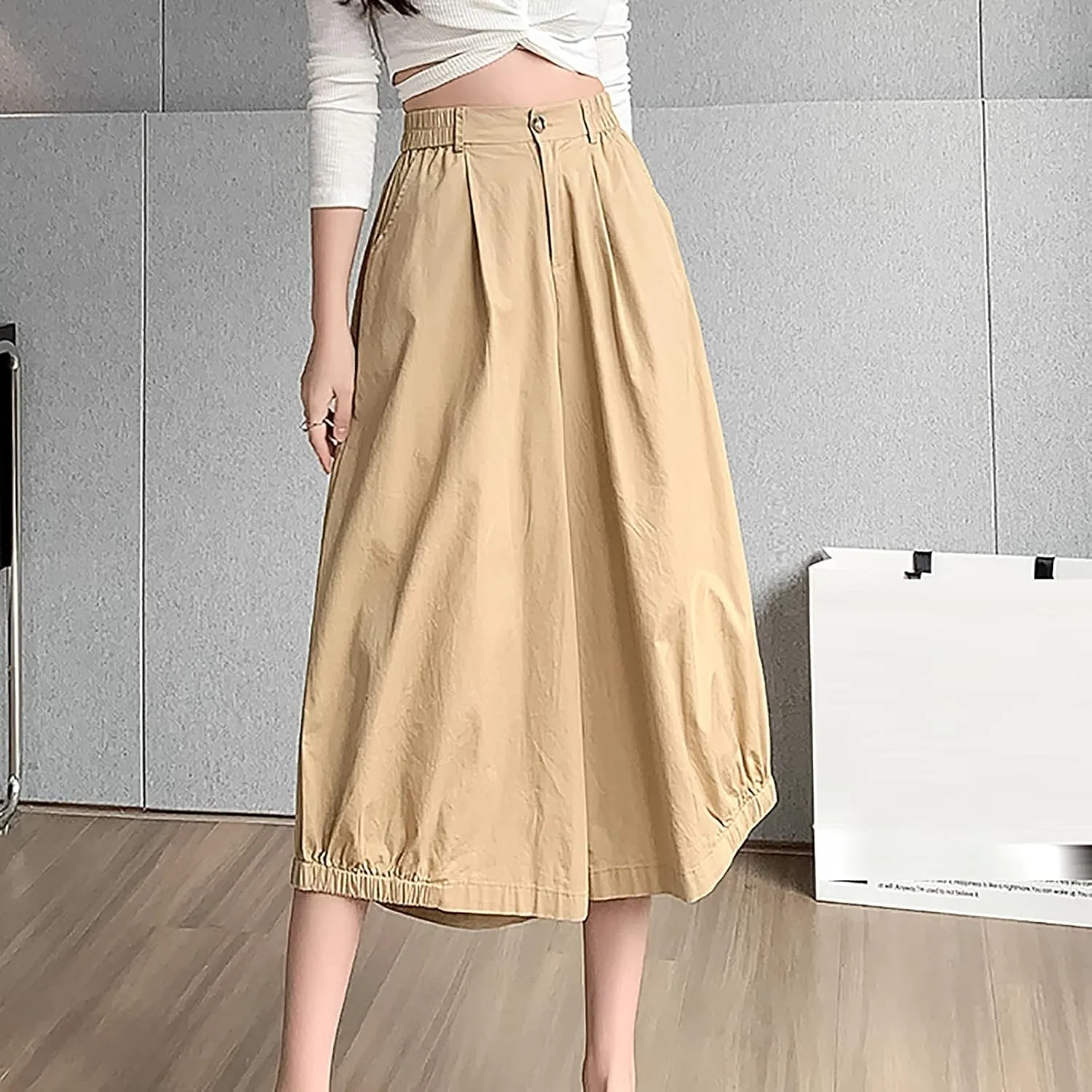 Wide Leg Pants for Women Culottes Pants Lightweight Loose Fit Summer Trousers Elastic High Waist Pants Cinch Bottom