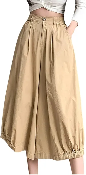 Wide Leg Pants for Women Culottes Pants Lightweight Loose Fit Summer Trousers Elastic High Waist Pants Cinch Bottom
