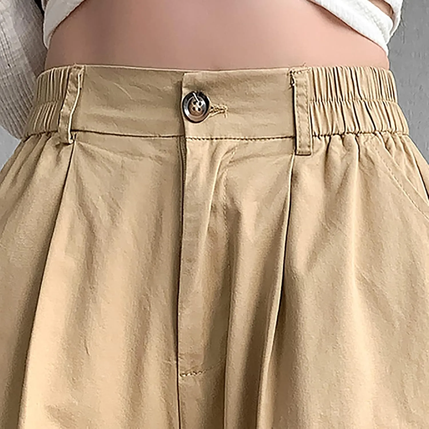 Wide Leg Pants for Women Culottes Pants Lightweight Loose Fit Summer Trousers Elastic High Waist Pants Cinch Bottom