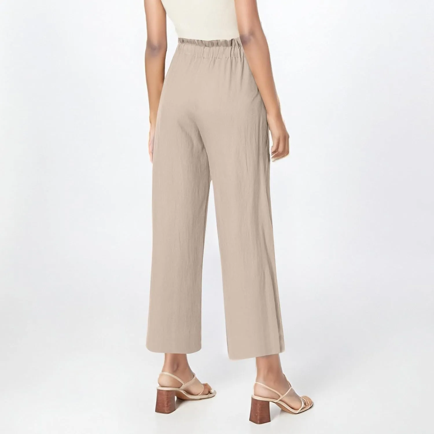 Wide Leg Pants for Women Linen Cotton Lightweight Palazzo Pant High Waisted Casual Loose Comfy Summer Beach Trousers