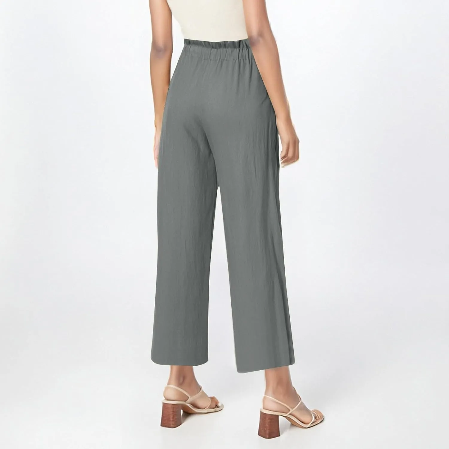 Wide Leg Pants for Women Linen Cotton Lightweight Palazzo Pant High Waisted Casual Loose Comfy Summer Beach Trousers