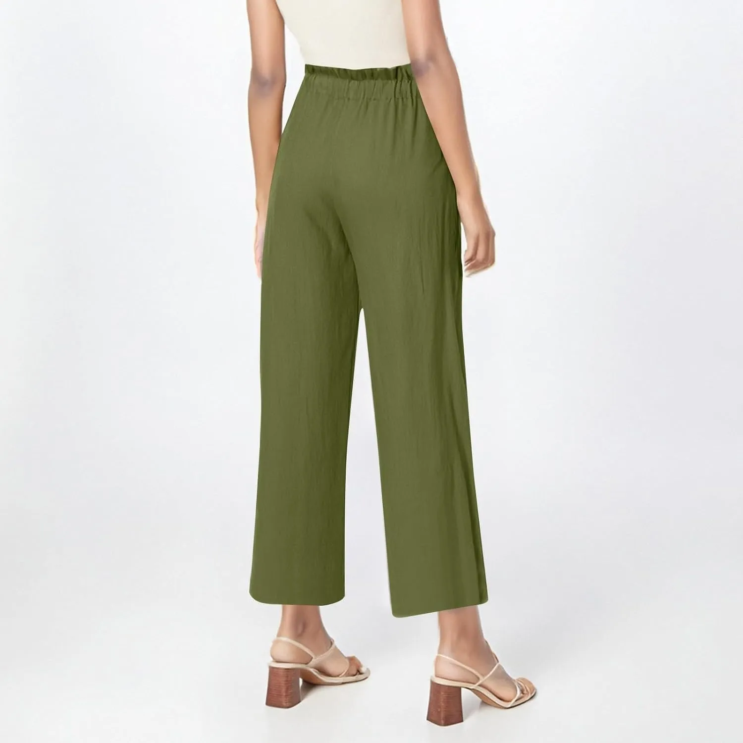 Wide Leg Pants for Women Linen Cotton Lightweight Palazzo Pant High Waisted Casual Loose Comfy Summer Beach Trousers