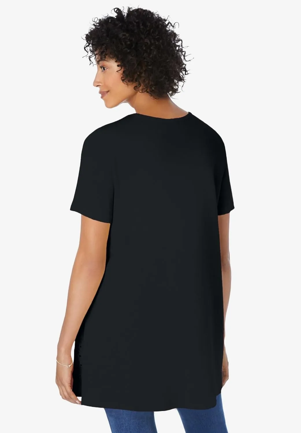 Woman Within Plus Size Embroidered Eyelet Pintucked Tunic