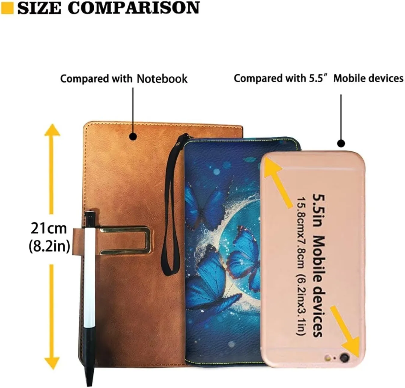 Women Clutch Wallet with Coin Pocket Credit Card Holder Blue Butterfly Moon Purse Long PU Leather Cash With Wristlet