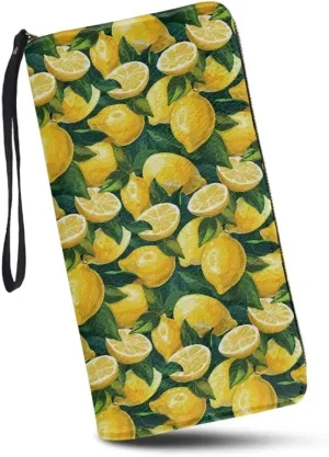 Women Clutch Zip Around Lemon Wallet With Coin Pocket Credit Card Holder Purse Long PU Leather Cash Bags With Wristlet