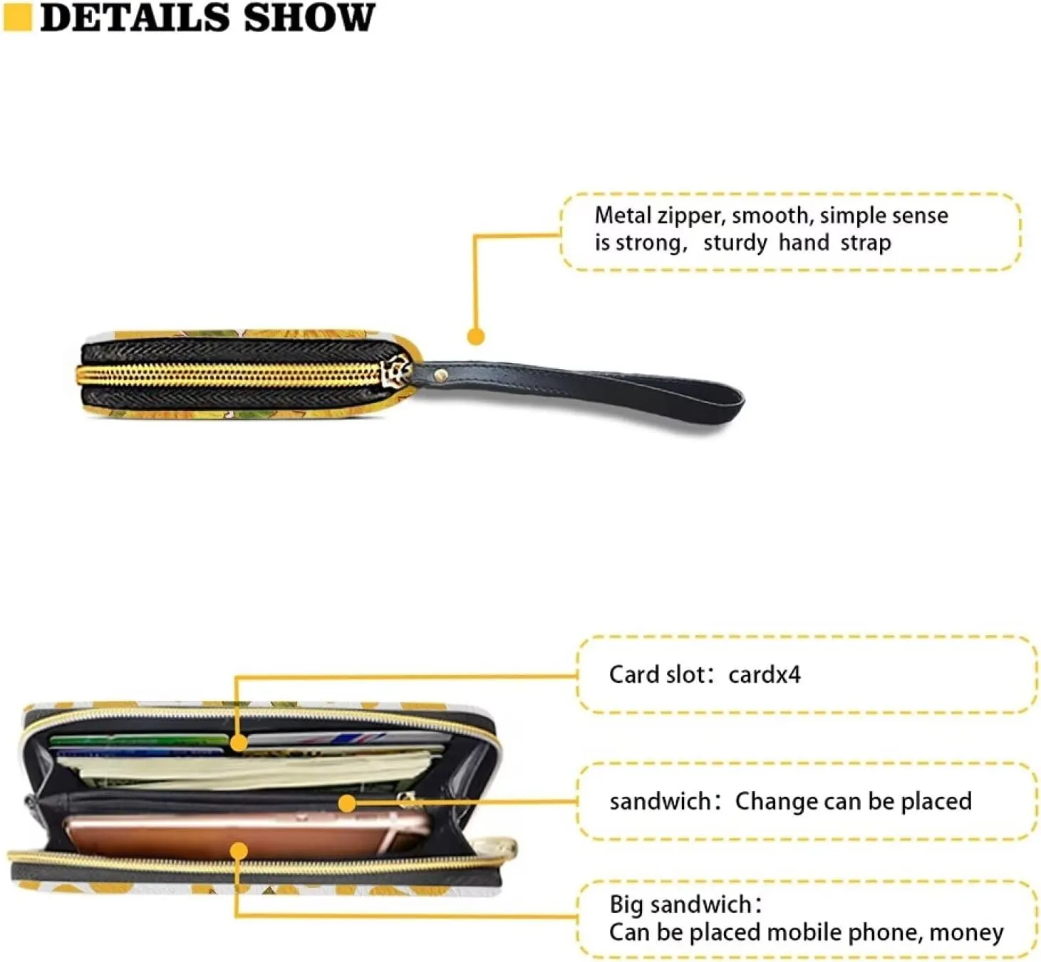 Women Clutch Zip Around Lemon Wallet With Coin Pocket Credit Card Holder Purse Long PU Leather Cash Bags With Wristlet