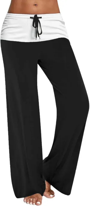 Women Color Block Yoga Pants High Waist Loose Comfy Sweatpants Soft Stretch Wide Leg Drawstring Trouser Lounge Slacks