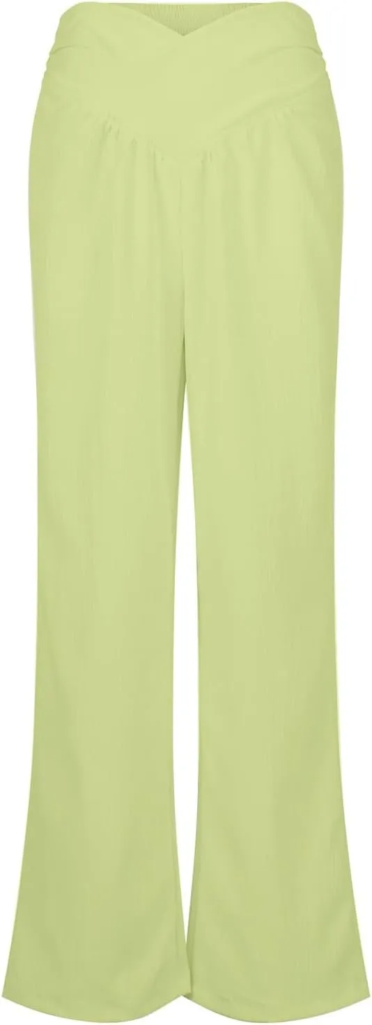 Women Culottes Wide Leg Pants Wide Leg Palazzo Linen Drawstring Cropped Trousers Elastic Waist Casual Pants Pockets