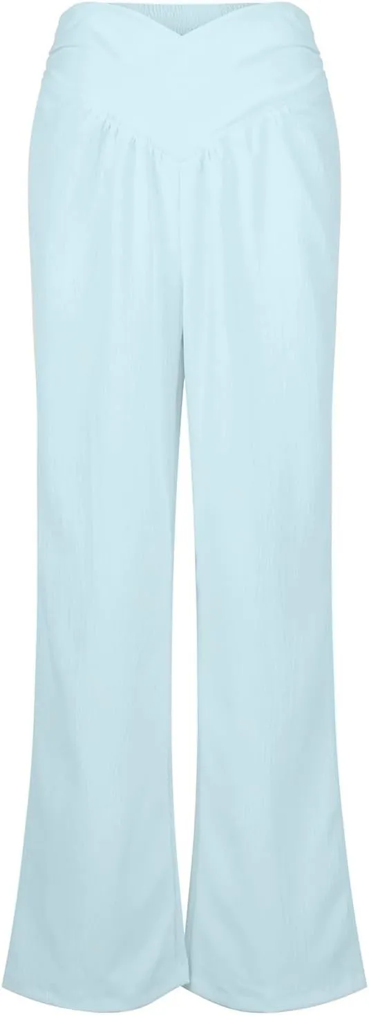 Women Culottes Wide Leg Pants Wide Leg Palazzo Linen Drawstring Cropped Trousers Elastic Waist Casual Pants Pockets