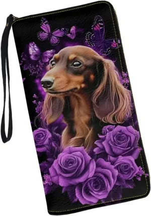 Women Cute Wallets Dachshund Floral Long Zipper Coin Purse Card Holder Handbags Wallet Purses Clutch Money Wristlet Bags