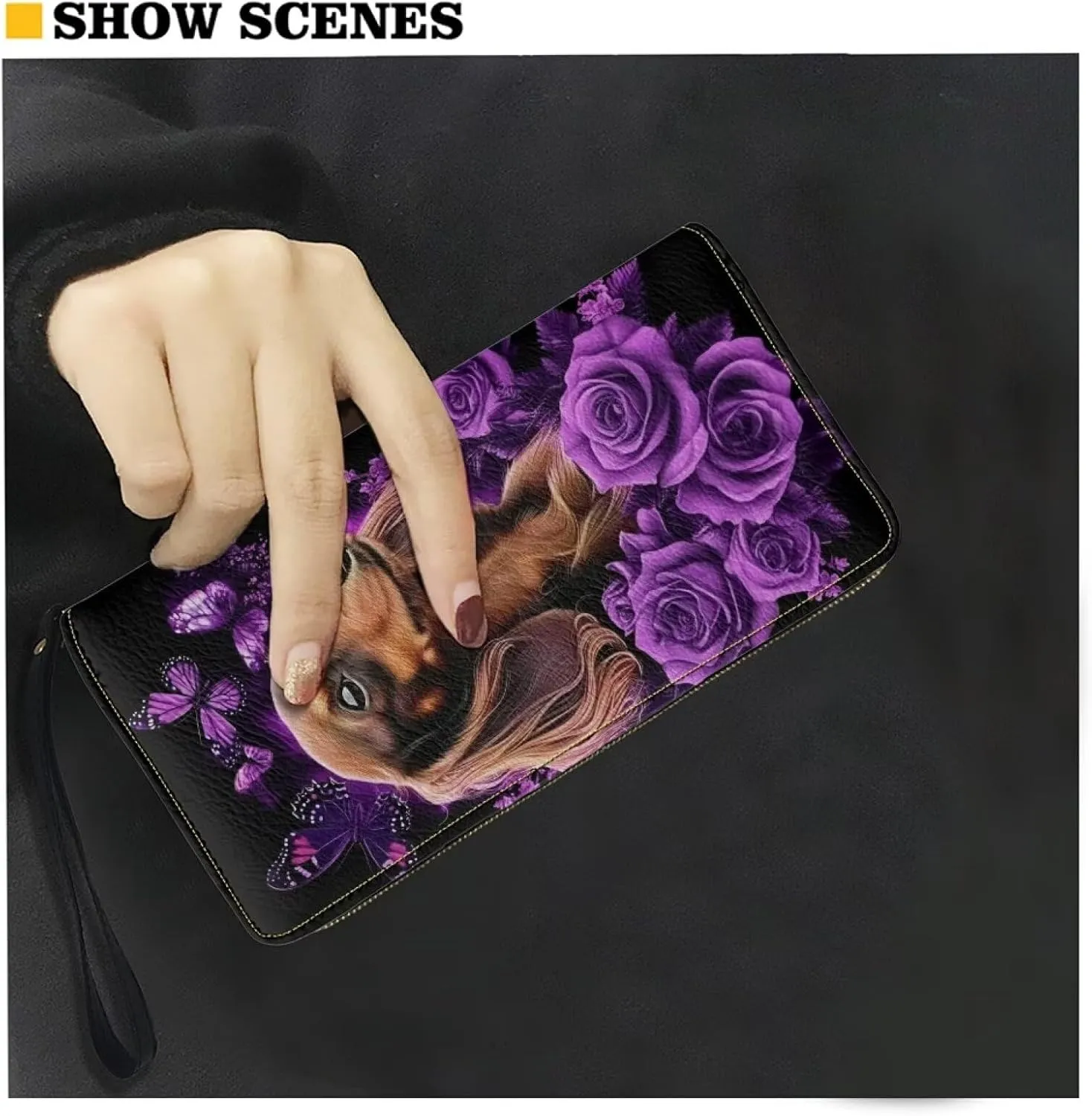 Women Cute Wallets Dachshund Floral Long Zipper Coin Purse Card Holder Handbags Wallet Purses Clutch Money Wristlet Bags