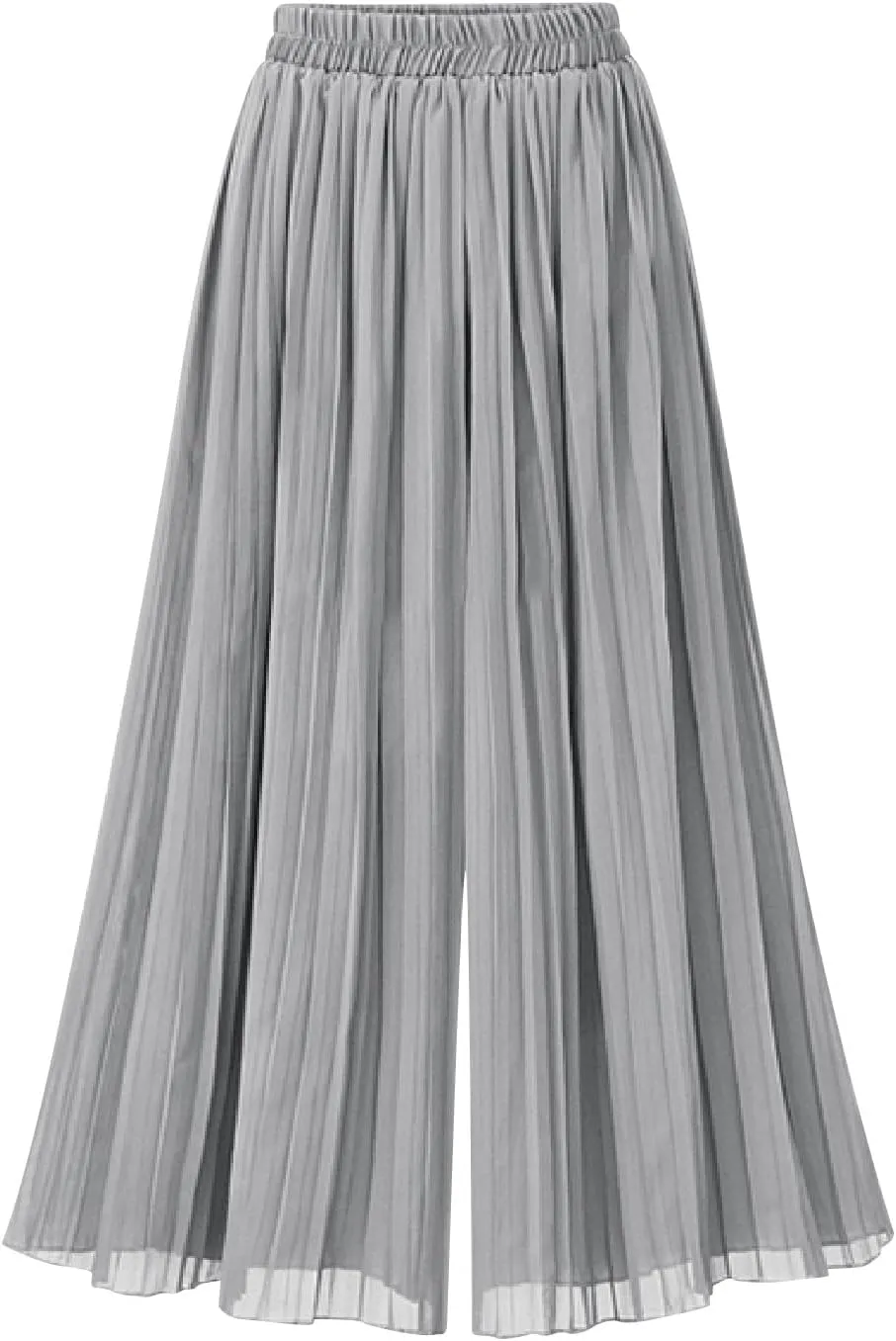 Women Flowy Chiffon Pleated Palazzo Pants Summer High Waist Wide Leg Capri Pant Culottes Elegant Dancing Cropped Trousers