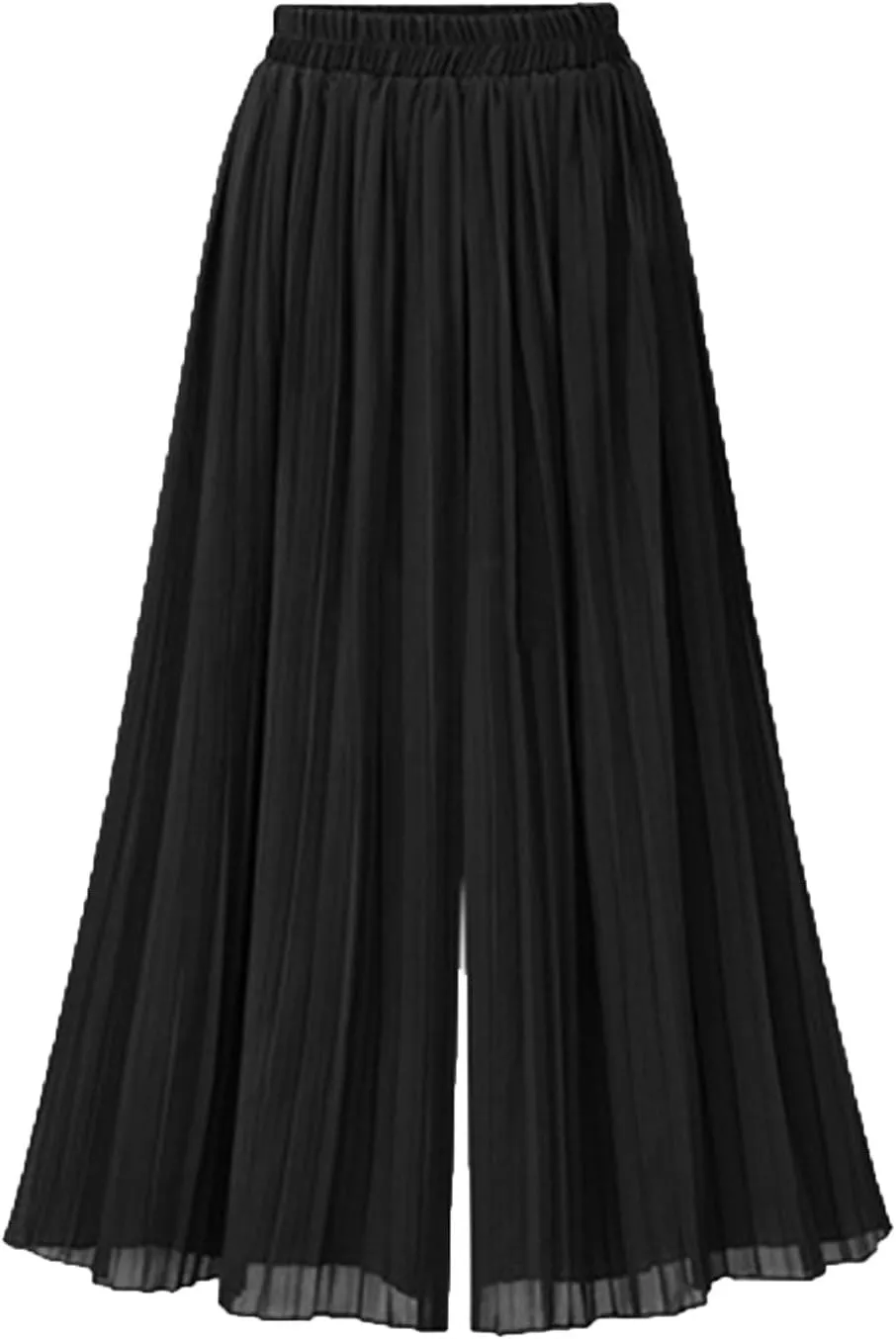 Women Flowy Chiffon Pleated Palazzo Pants Summer High Waist Wide Leg Capri Pant Culottes Elegant Dancing Cropped Trousers