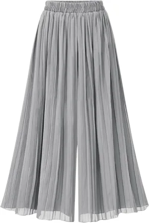 Women Flowy Chiffon Pleated Palazzo Pants Summer High Waist Wide Leg Capri Pant Culottes Elegant Dancing Cropped Trousers