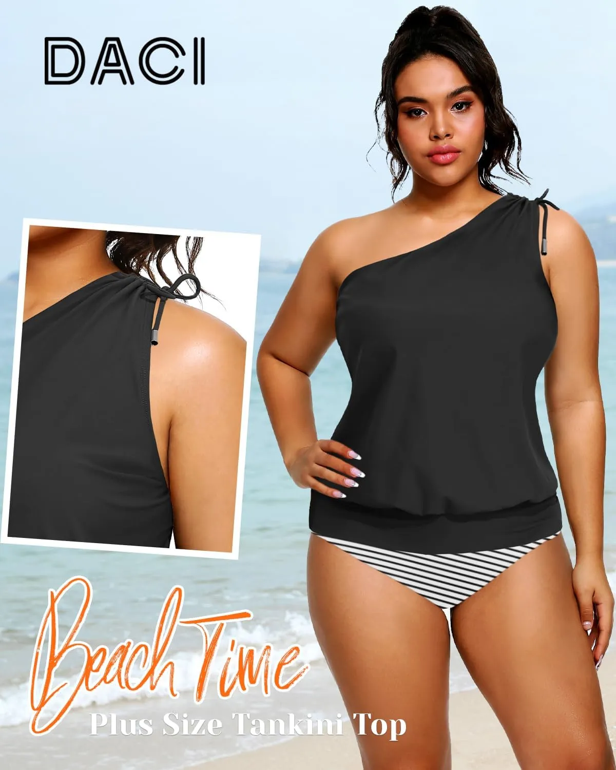 Women Plus Size Tankini Tops - 2025 Blouson Tummy Control Swim Top Only One Shoulder Bathing Suit Top No Bottom