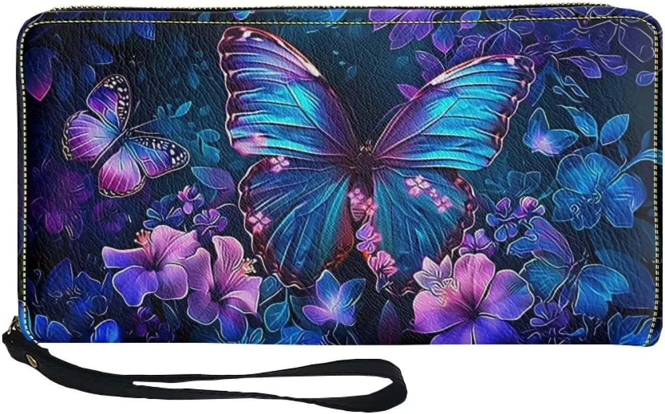 Women PU Leather Long Zipper Wallet Sunflower Elephant