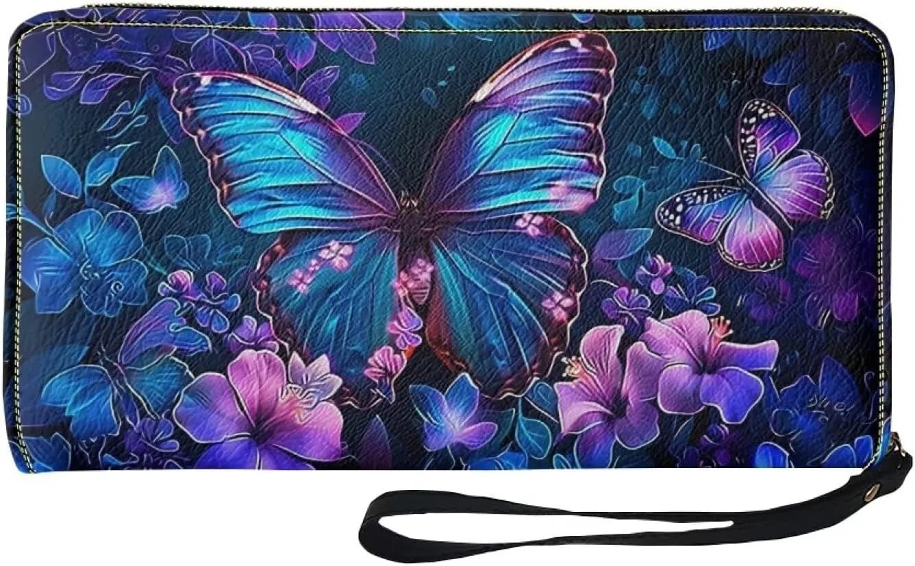 Women PU Leather Long Zipper Wallet Sunflower Elephant