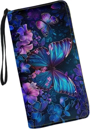 Women PU Leather Long Zipper Wallet Sunflower Elephant