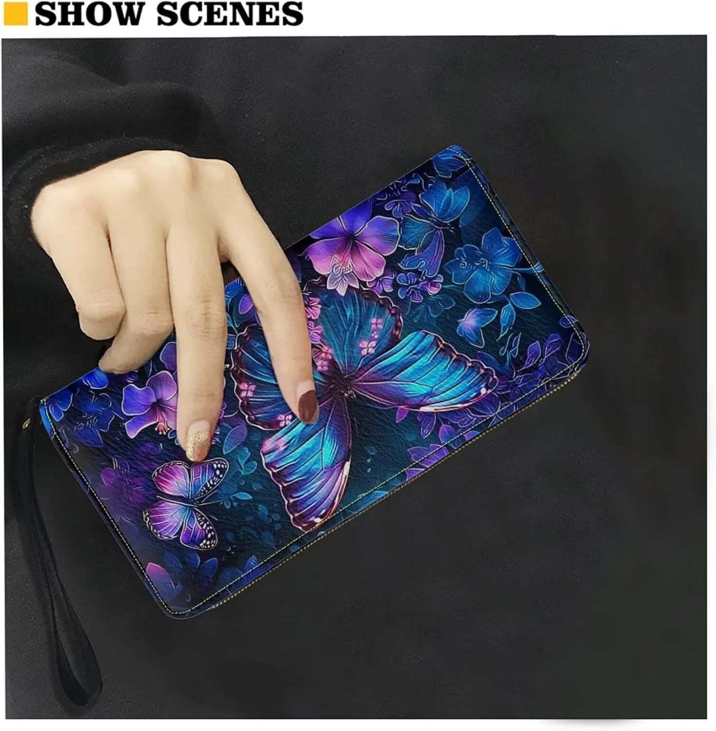 Women PU Leather Long Zipper Wallet Sunflower Elephant