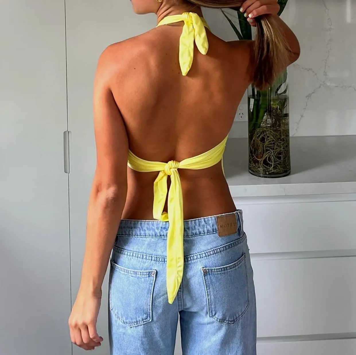 Women Sexy Open Back Halter Tank Top Solid Color Sleeveless Tie Back Crop Vest Bandeau Top Beach Shirt Clothes