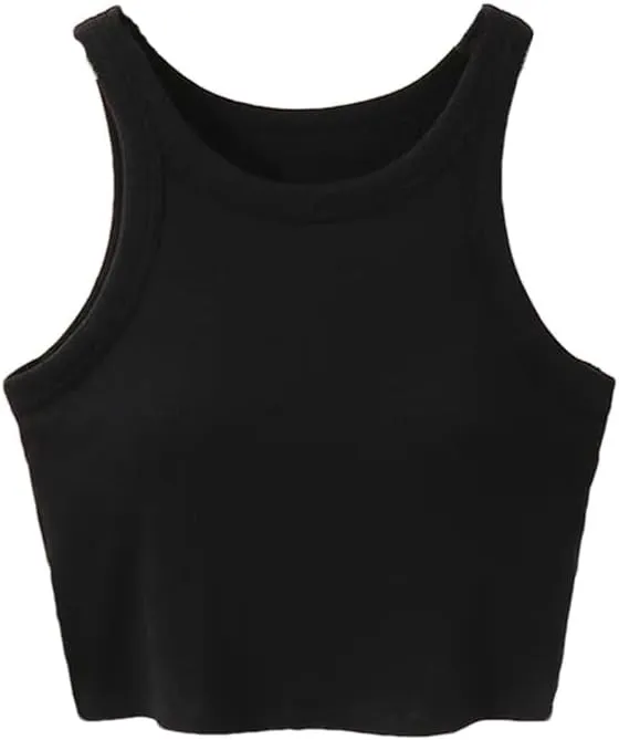 Women Short Camisole Round Neck Sexy Tight Crop Tops Elastic Party Top Solid Color Summer Tank Top