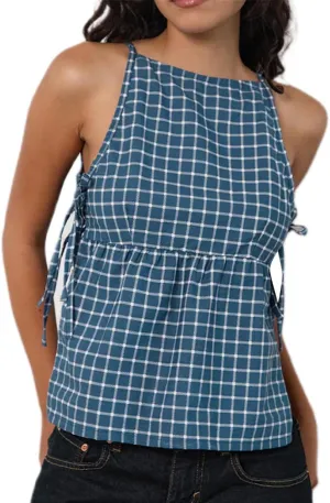 Women Side Tie Tank Top Y2K Vintage Gingham Sleeveless Split Peplum Vest Top Cute Coquette Summer Trendy Streetwear
