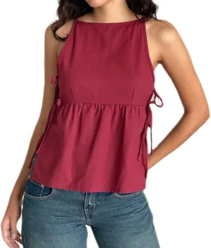 Women Side Tie Tank Top Y2K Vintage Gingham Sleeveless Split Peplum Vest Top Cute Coquette Summer Trendy Streetwear