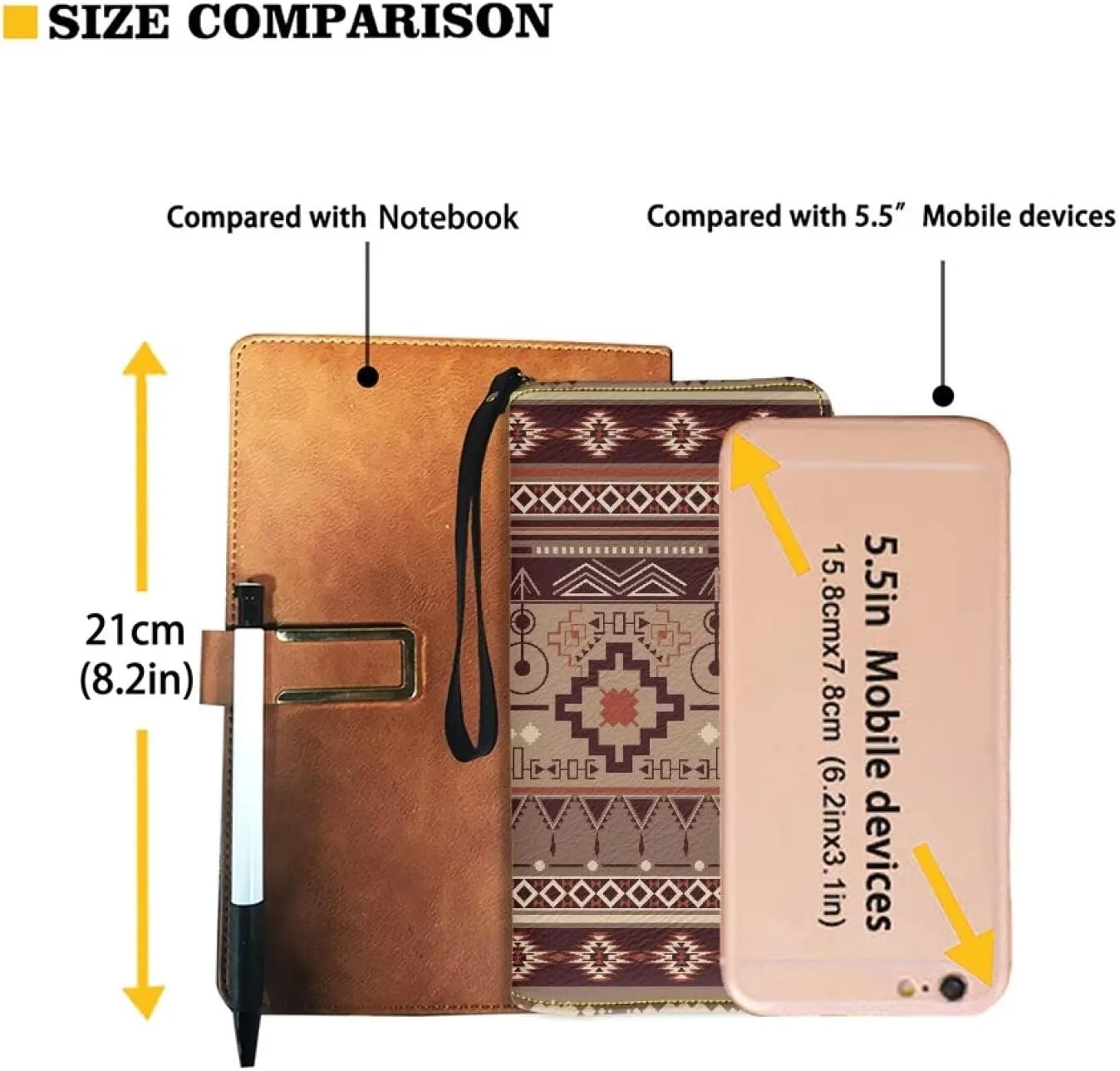 Women Wallet Aztec Ethnic Geometric Native American Print Travel Leather Rfid Blocking Purse Zipper Card Holder Clutch Bag