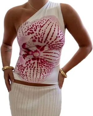 Women Y2k Floral Tank Top One Shoulder Graphic Top Backless Sleeveless Slim Fit Going Out Camisole Cute Streetwear