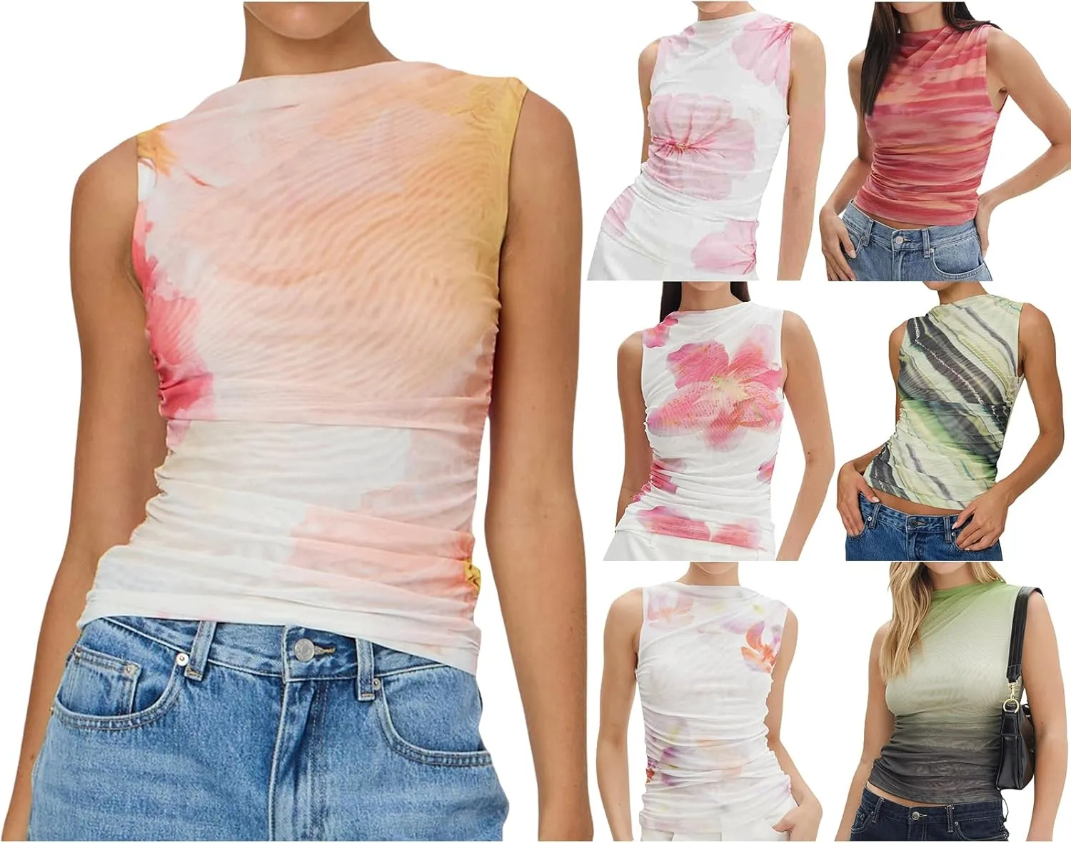 Women Y2k Floral Tank Top One Shoulder Sleeveless Graphic Cami Tank Top Flower Print Aesthetic Tee Summer Streetwear