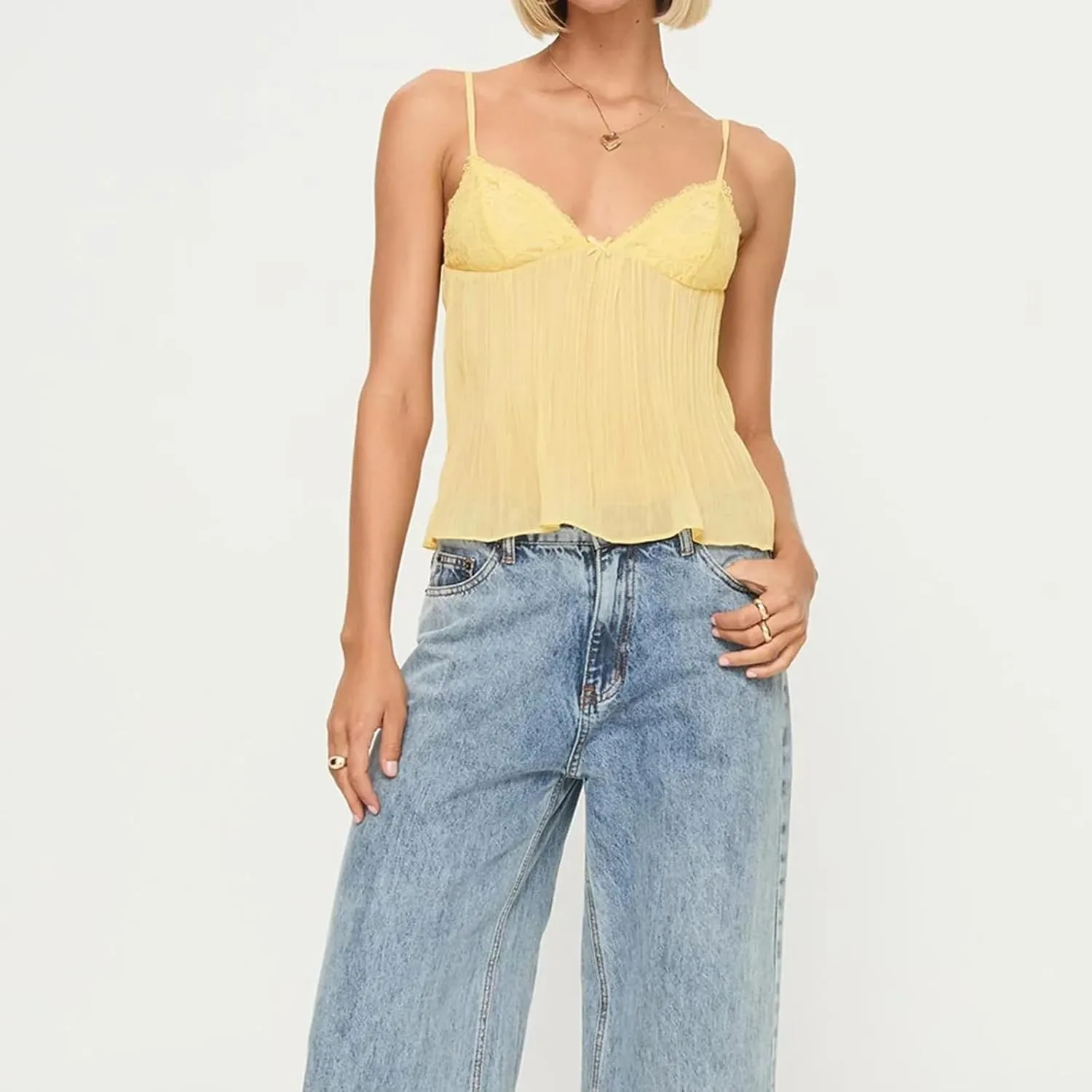 Women Y2k Sheer Mesh Cami Top Sleeveless Spaghetti Strap See Through Crop Camisole Top Summer Going Out Tank Shirt