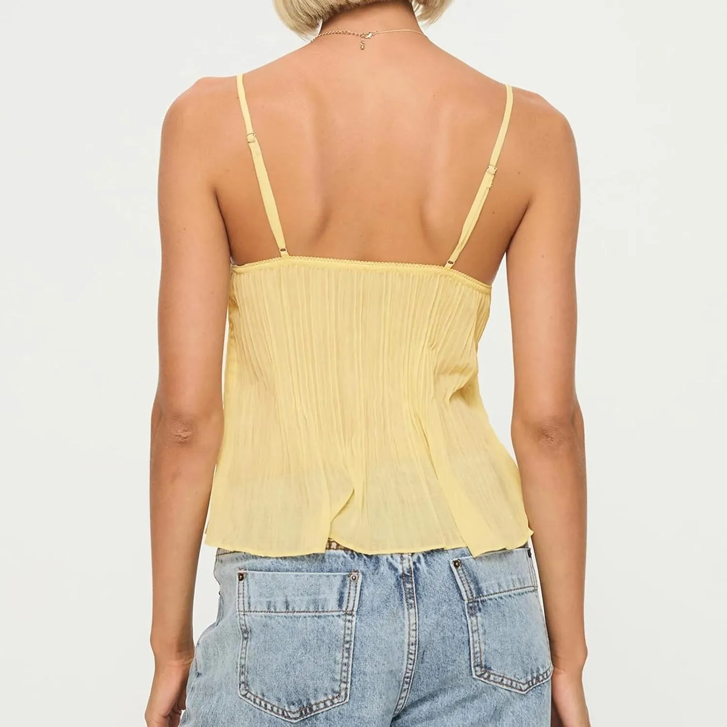 Women Y2k Sheer Mesh Cami Top Sleeveless Spaghetti Strap See Through Crop Camisole Top Summer Going Out Tank Shirt