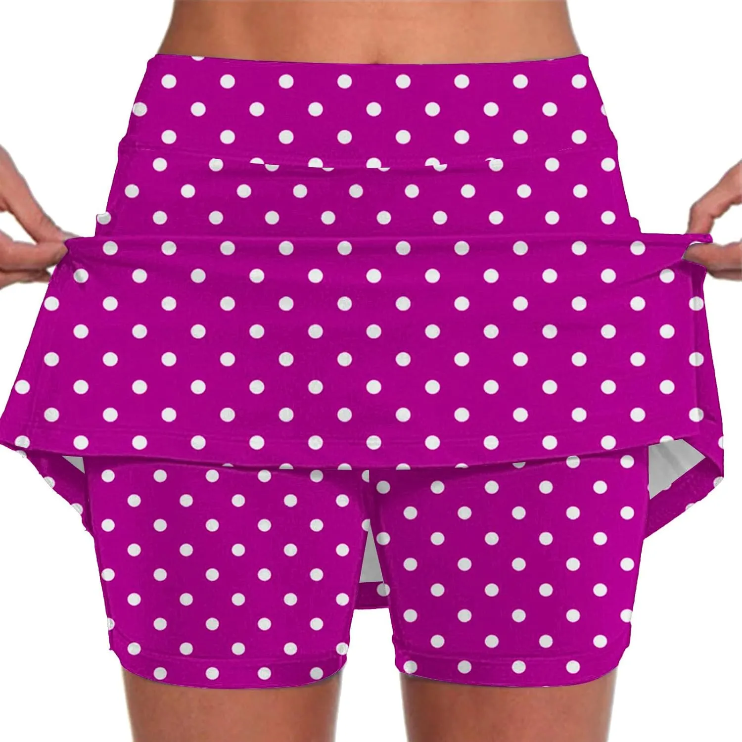 Womens Athletic Skorts with Pockets,High Waisted Tennis Skorts Polka Dot Print Golf Yoga Culottes Shorts Skirt