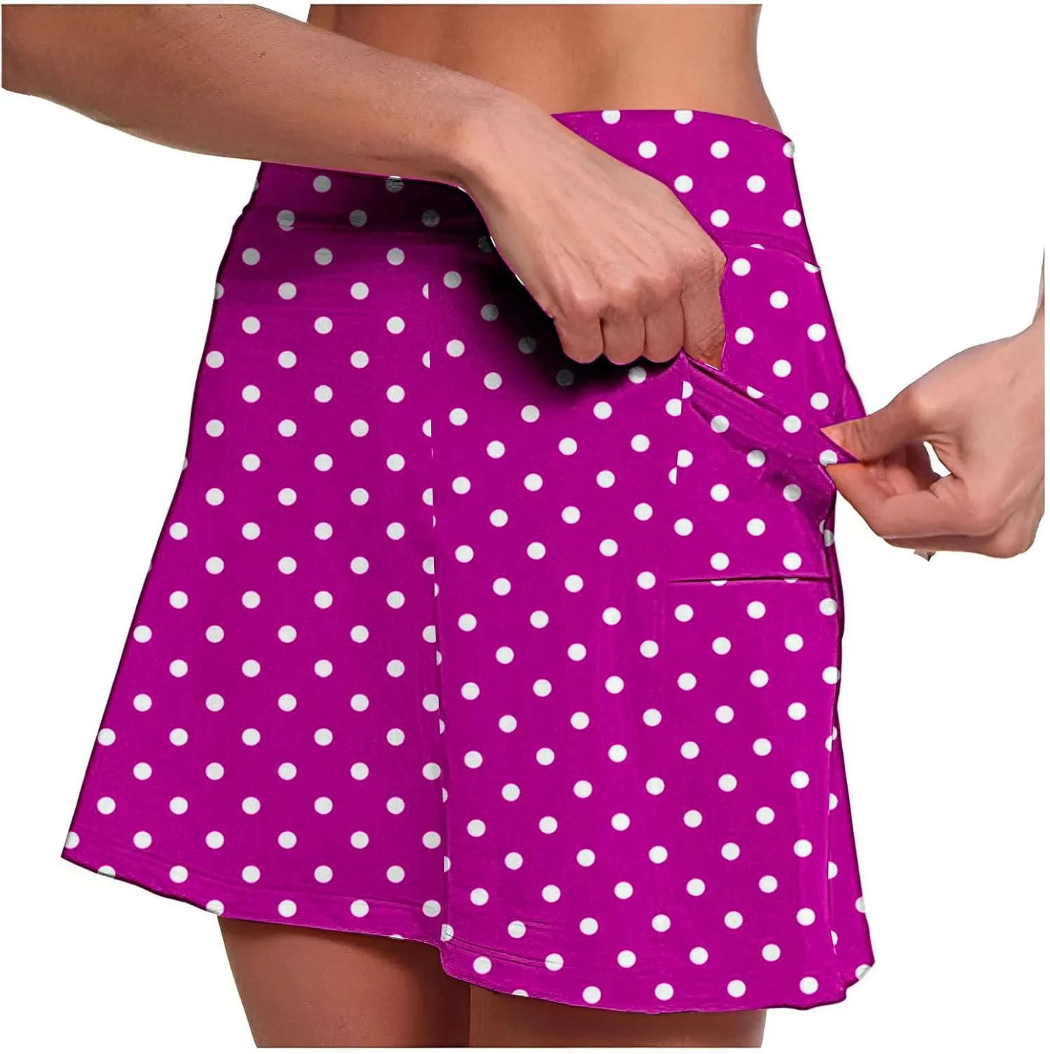 Womens Athletic Skorts with Pockets,High Waisted Tennis Skorts Polka Dot Print Golf Yoga Culottes Shorts Skirt
