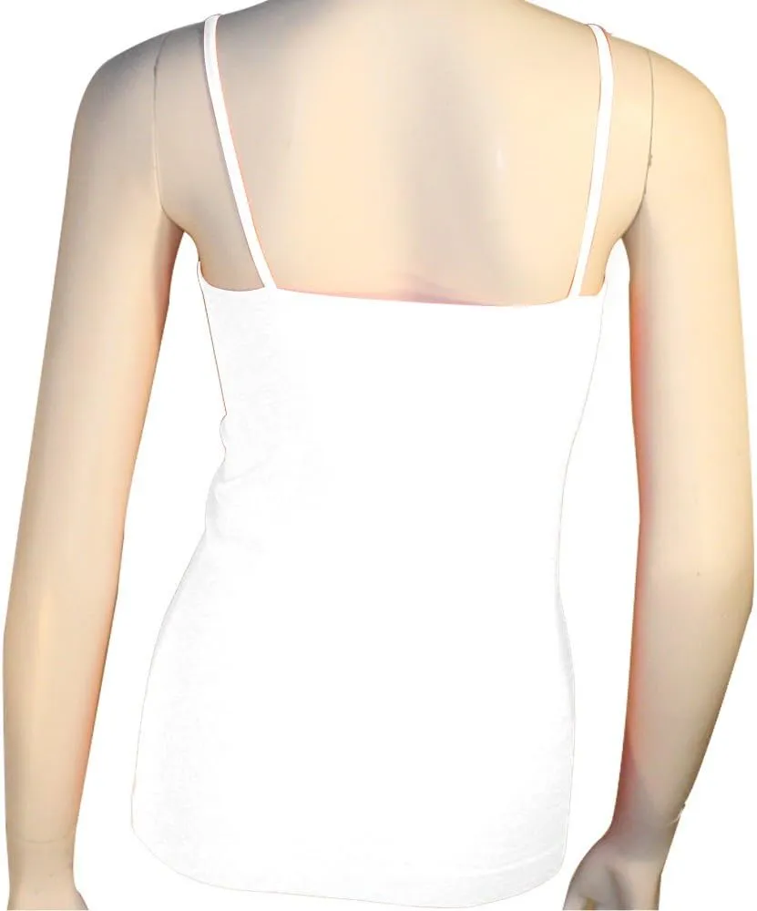 Women's Basic Stretch Camisole Tank Top Spaghetti Strap Long Plain Cami White