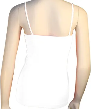 Women's Basic Stretch Camisole Tank Top Spaghetti Strap Long Plain Cami White