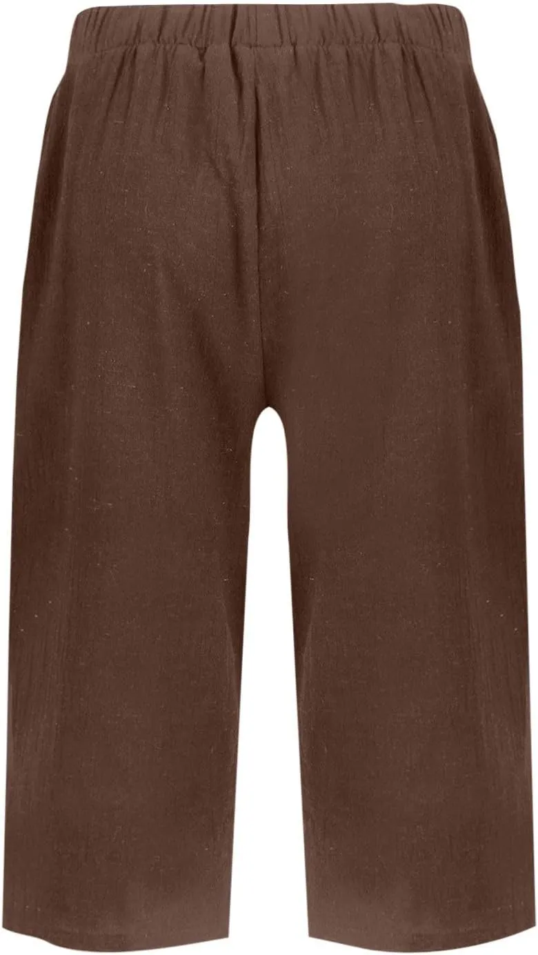 Women's Bermuda Shorts Cotton Linen Knee Length Shorts Casual Loose Lightweight Summer Beach Pants with Pockets